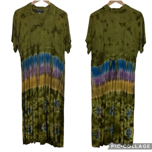 Boutique Olive Moss Green Tie Dye Maxi Dress - Picture 10 of 10